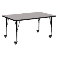 Flash Furniture XU-A2460-REC-GY-H-P-CAS-GG Mobile Rectangular Activity Table High Pressure Grey Laminate w/ Adjustable Pre-School Legs